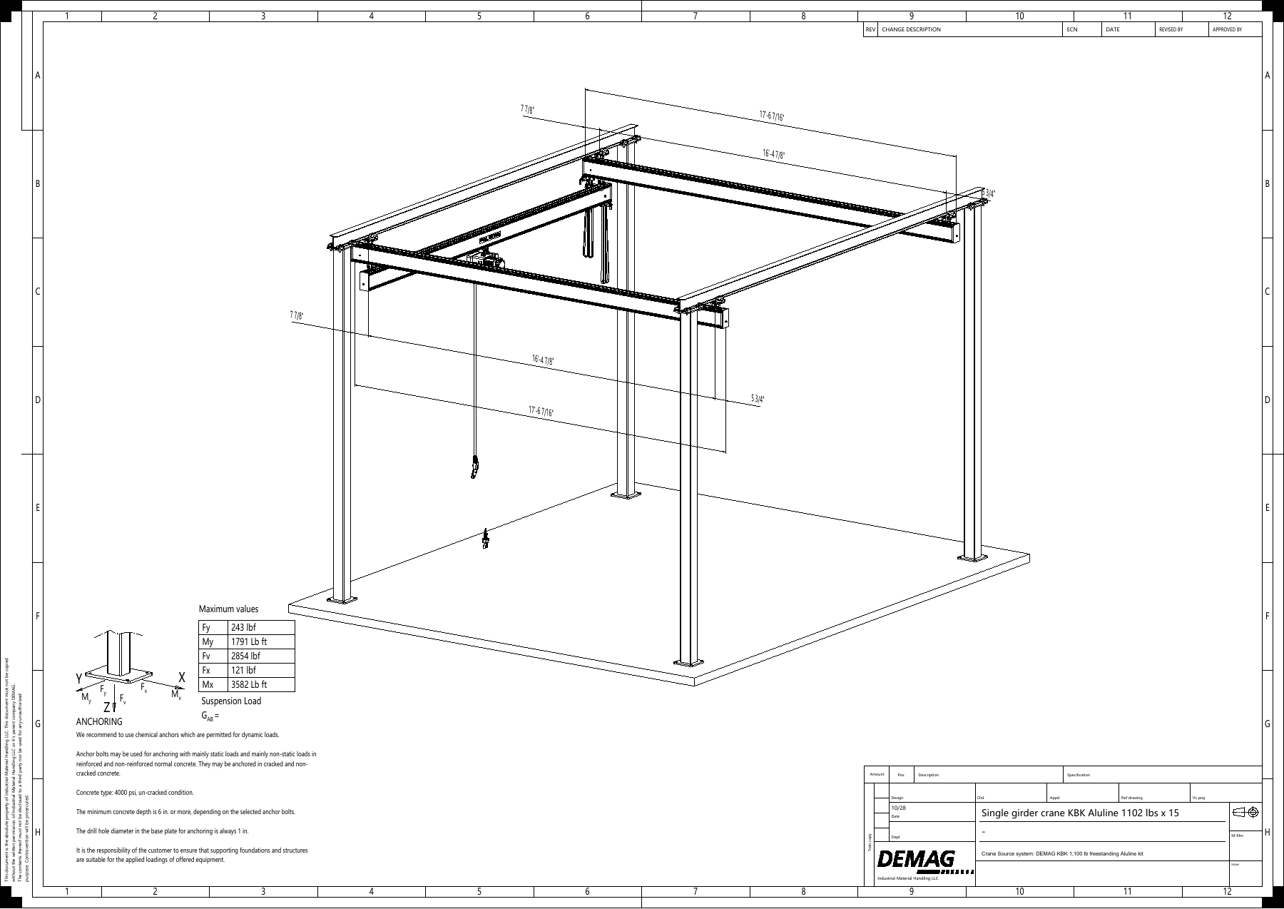 DEMAG drawing for DEMAG KBK 1,100 lb freestanding Aluline kit