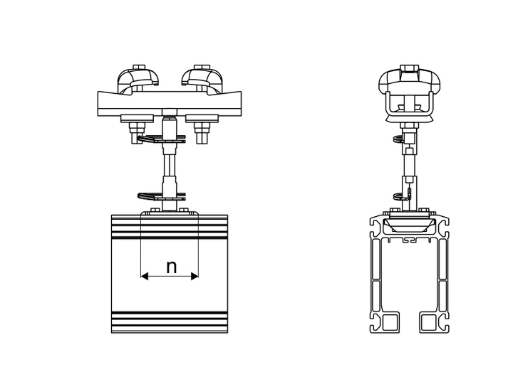 Manufacturer drawing: DEMAG KBK Aluline A12/A16 Hanger Kit, Bracket A, 80 mm Rod