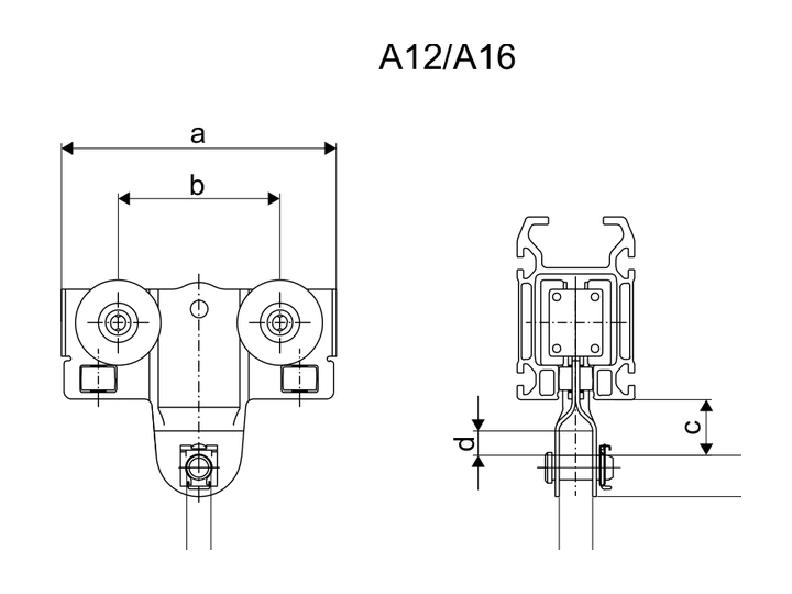 Manufacturer drawing: DEMAG KBK Aluline A12/A16 Single Load Trolley